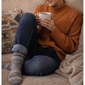 GAP Camel Knit Mock Neck Cable Knit Sweater Women's Size Medium Oversized